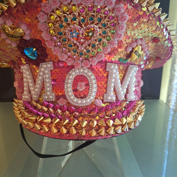 Mom birthday hat or mother's day hat pink and white pearls grand entrance hat. - Picture 6 of 6